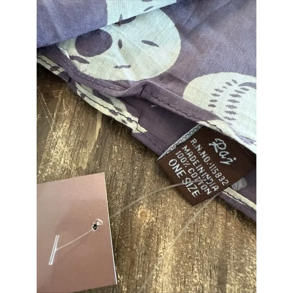 RAJ Anthropologie Skull Printed Purple and Cream 100% Cotton Scarf 75x40